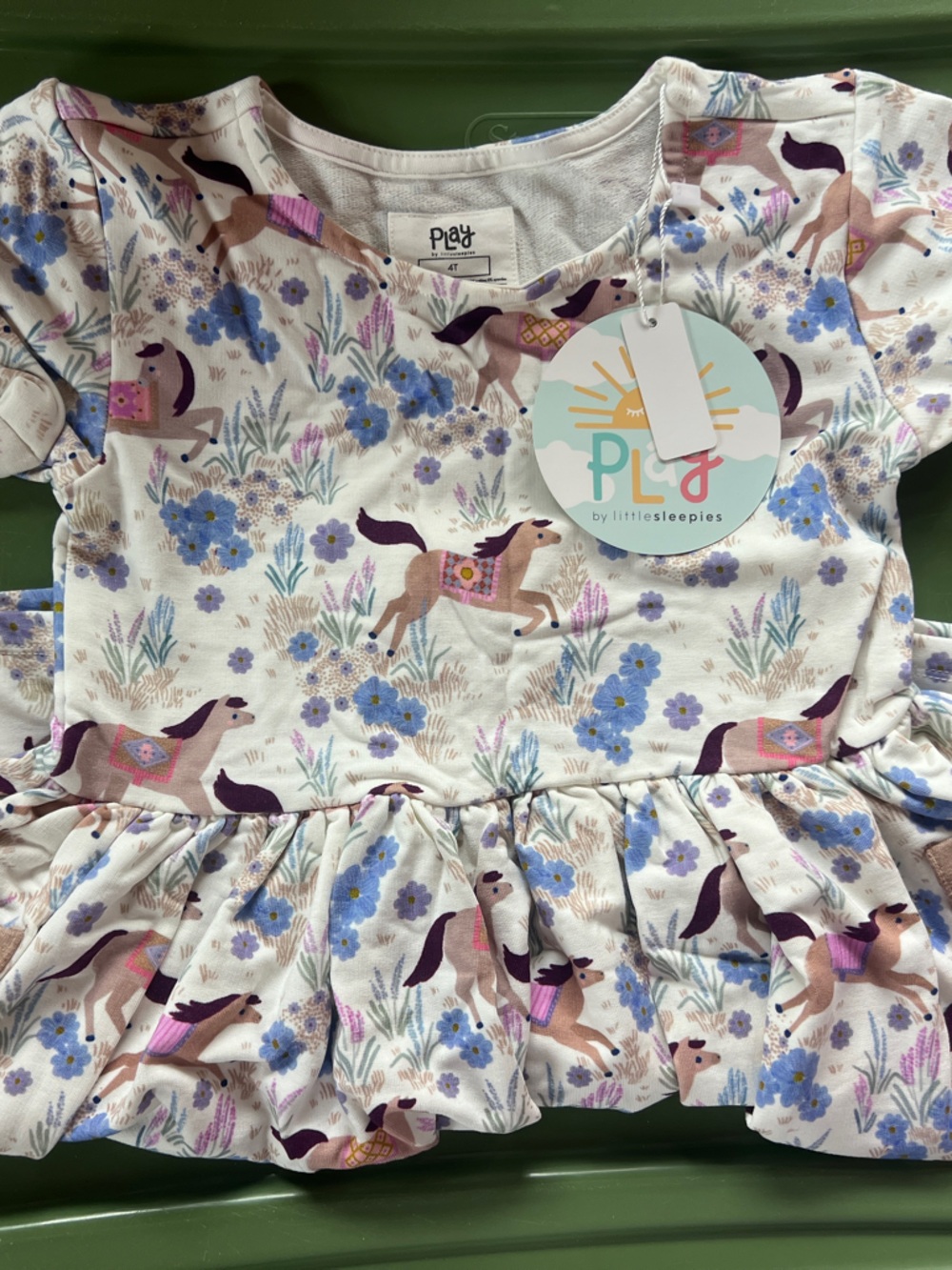 Little Sleepies Cream Dress with Blue and Purple Floral & Horse Print
